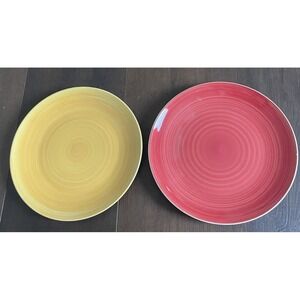 Graydon Hall Red Yellow Swirl Dinner Plate Plates 10 1/2 Inch Set‎ Of 2 READ